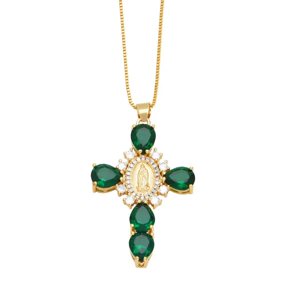 Grün / Gold Kristall Kreuzkette