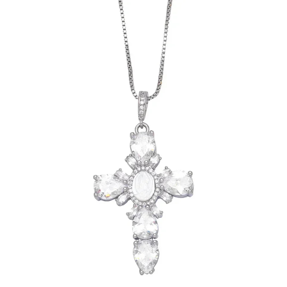 Silber Kristall Kreuzkette